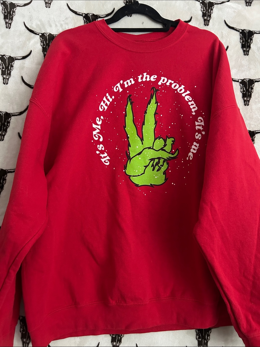 Gildan Grinch Christmas Sweatshirt It’s Me Hi I’m the Problem Red 3XL